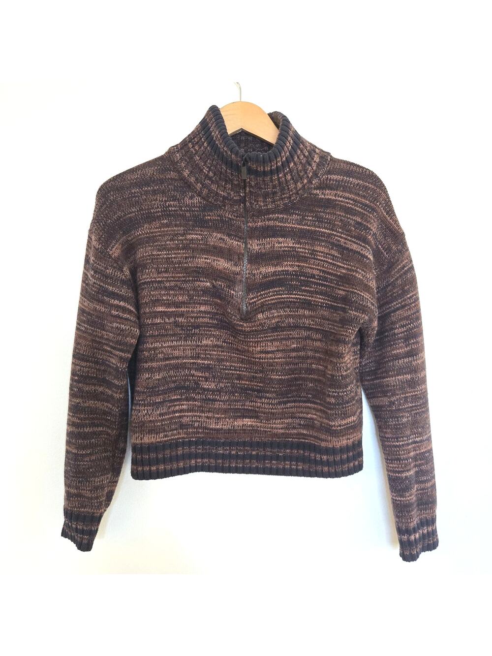 Evereve John + Jenn Atlas Cropped Quarter-Zip Cotton Marl Knit Sweater XS